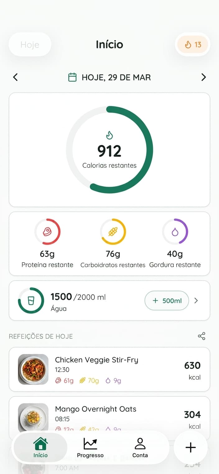 Acompanhe as suas calorias
apenas com uma foto